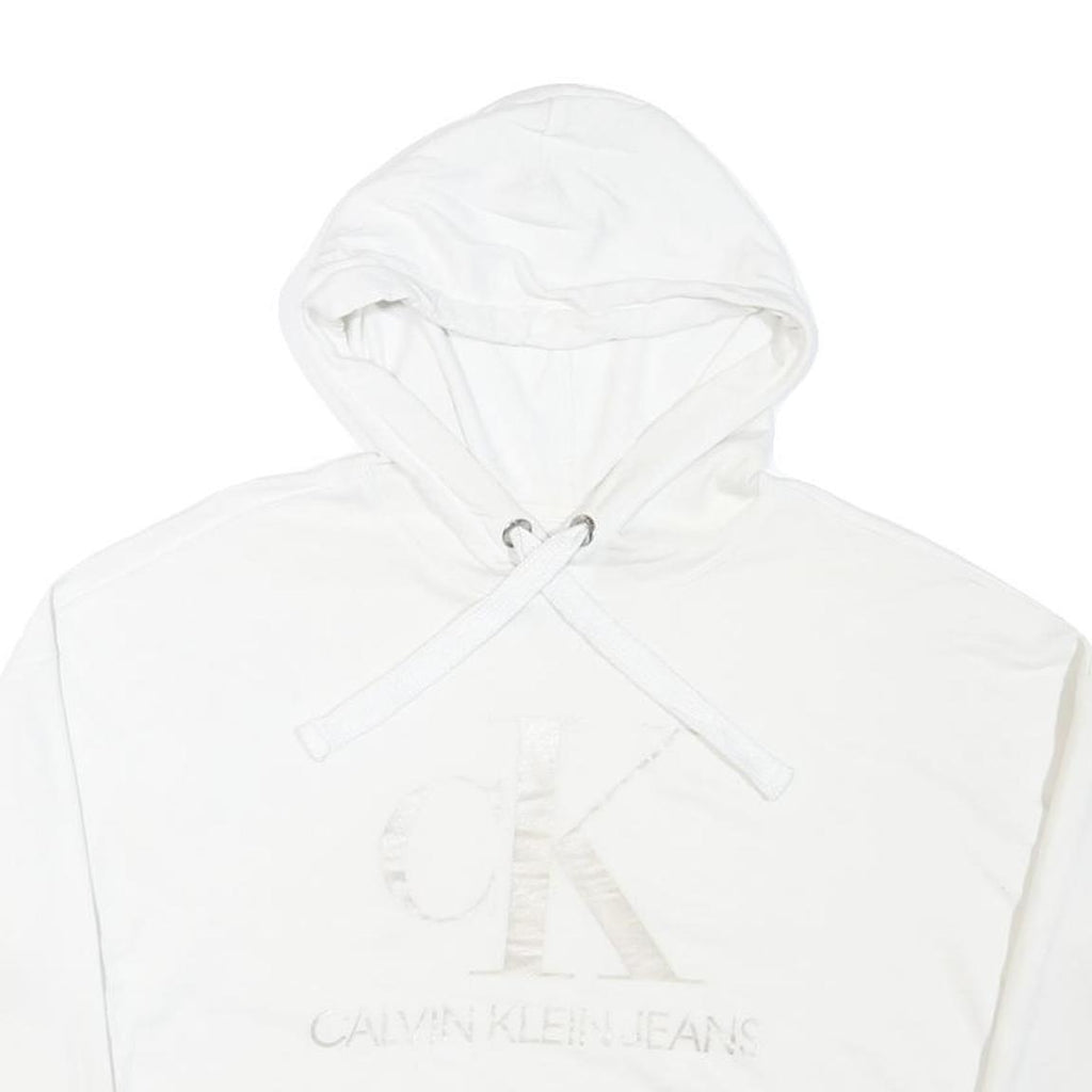 CALVIN KLEIN JEANS Womens White Hoodie M Cotton Blend Casual Pullover