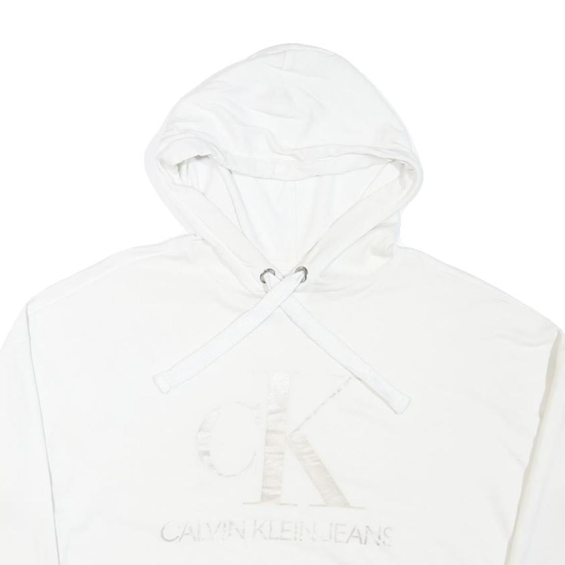 CALVIN KLEIN JEANS Womens White Hoodie M Cotton Blend Casual Pullover