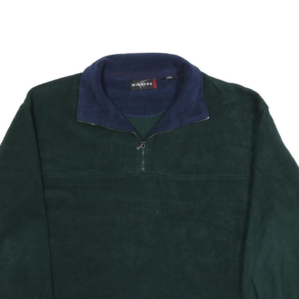 WINNERS Mens Green & Navy Plain Jumper 1/4 Zip Polyester XL Casual Fleece