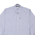 TOMMY HILFIGER Mens Blue Striped Cotton Blend Shirt L Button-Down Collar Long