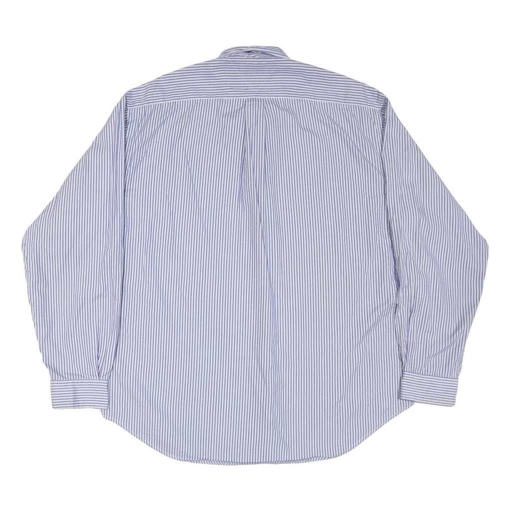 TOMMY HILFIGER Mens Blue Striped Cotton Blend Shirt L Button-Down Collar Long
