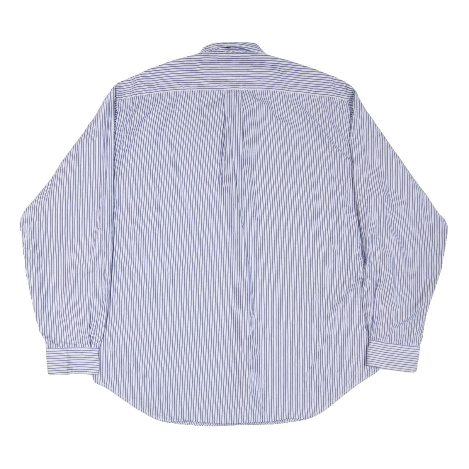 TOMMY HILFIGER Mens Blue Striped Cotton Blend Shirt L Button-Down Collar Long