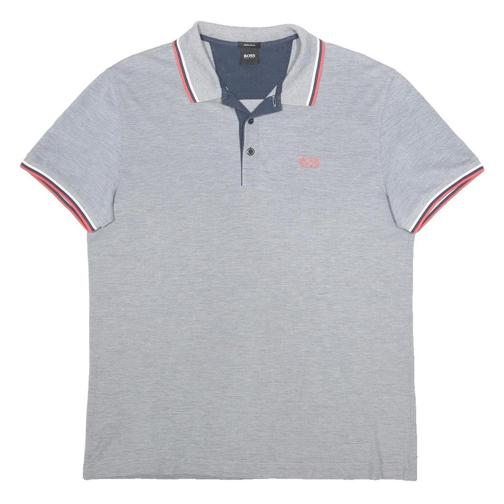 BOSS HUGO BOSS Mens Grey Short Sleeve Polo Shirt XL Striped Detail Cotton