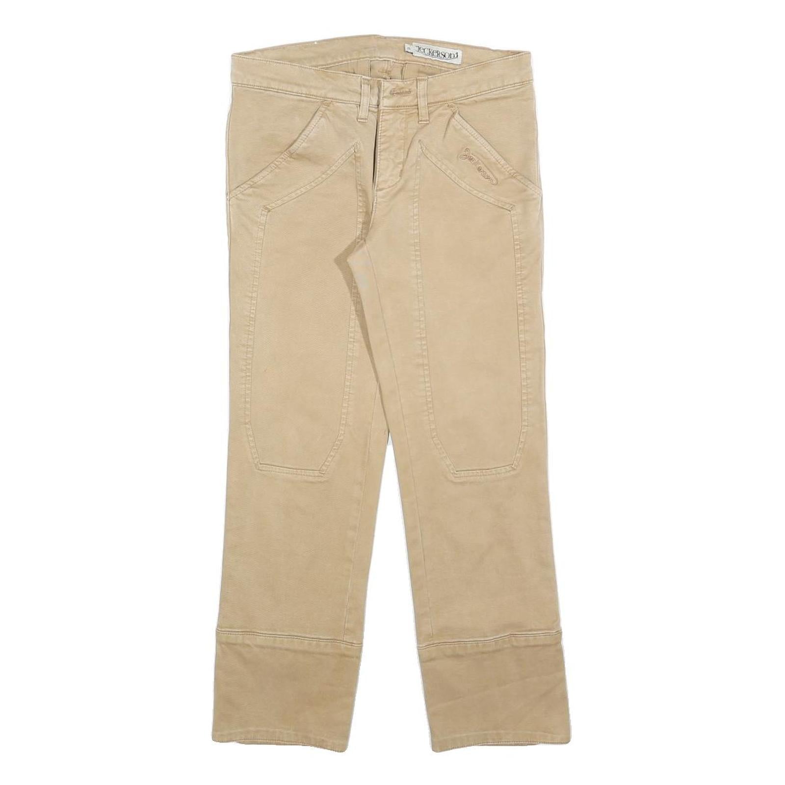 JECKERSON Womens Cotton Blend Beige Slim Straight Trousers W26 L25 Stylish