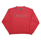 CHAMPION Womens Red V-Neck S Sweatshirt Logo Print Cotton Blend Pullover
