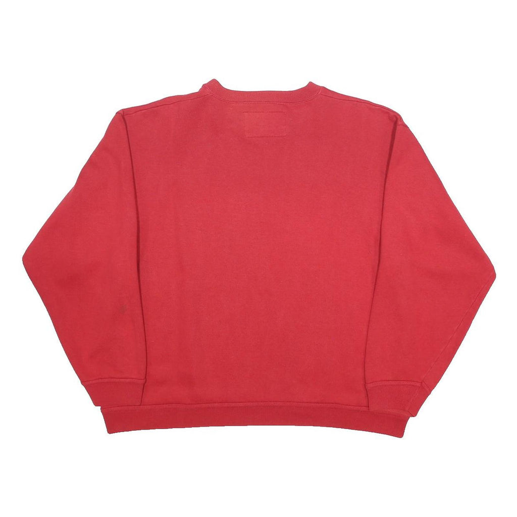 CHAMPION Womens Red V-Neck S Sweatshirt Logo Print Cotton Blend Pullover