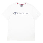CHAMPION Mens White Graphic T-Shirt M Short Sleeve Crew Neck Cotton Blend Casual