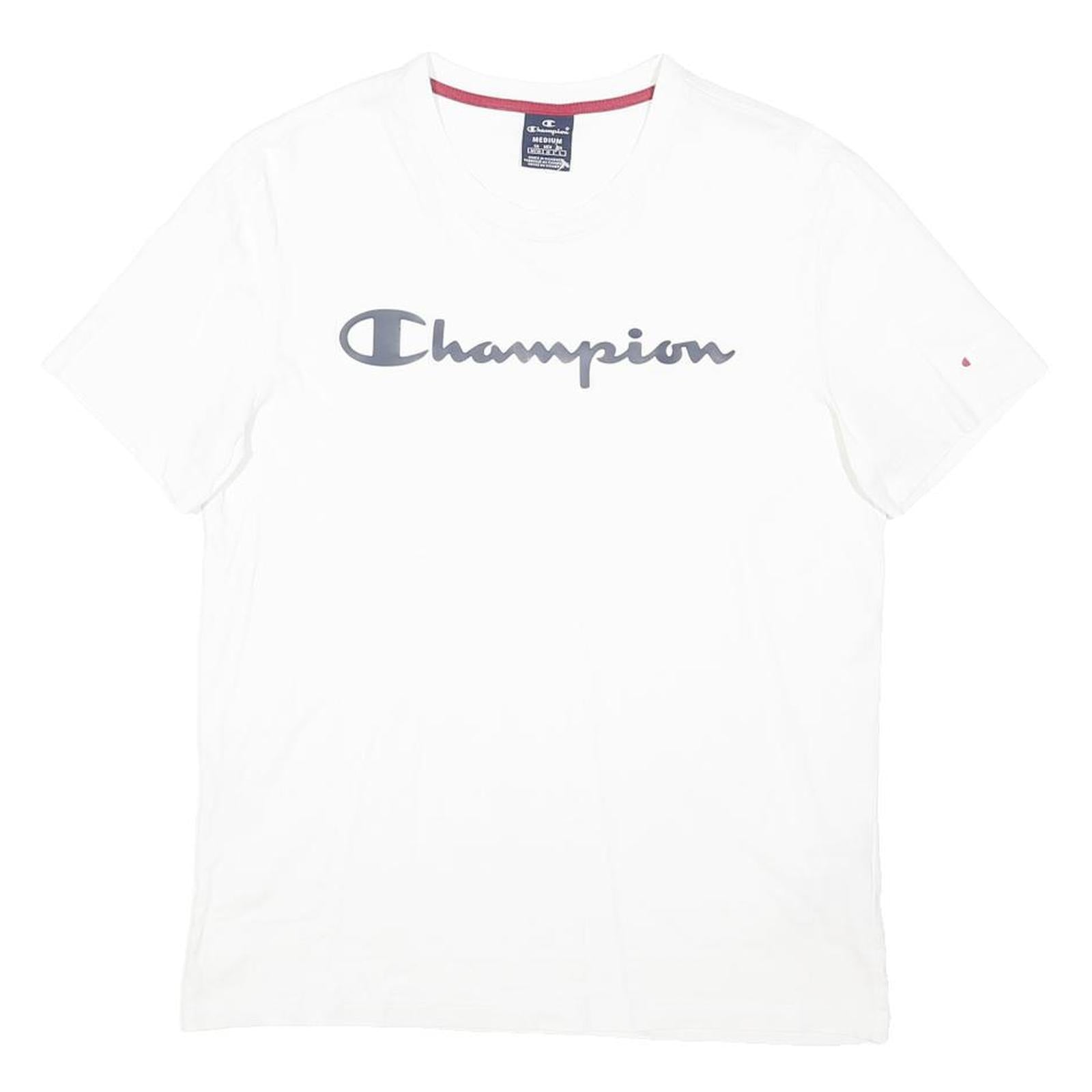 CHAMPION Mens White Graphic T-Shirt M Short Sleeve Crew Neck Cotton Blend Casual