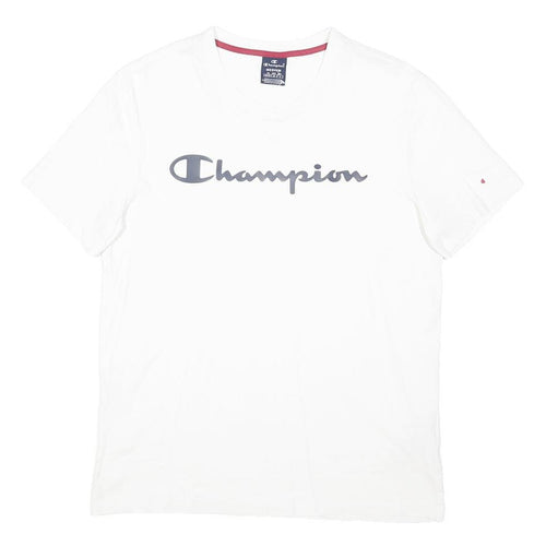 CHAMPION Mens White Graphic T-Shirt M Short Sleeve Crew Neck Cotton Blend Casual