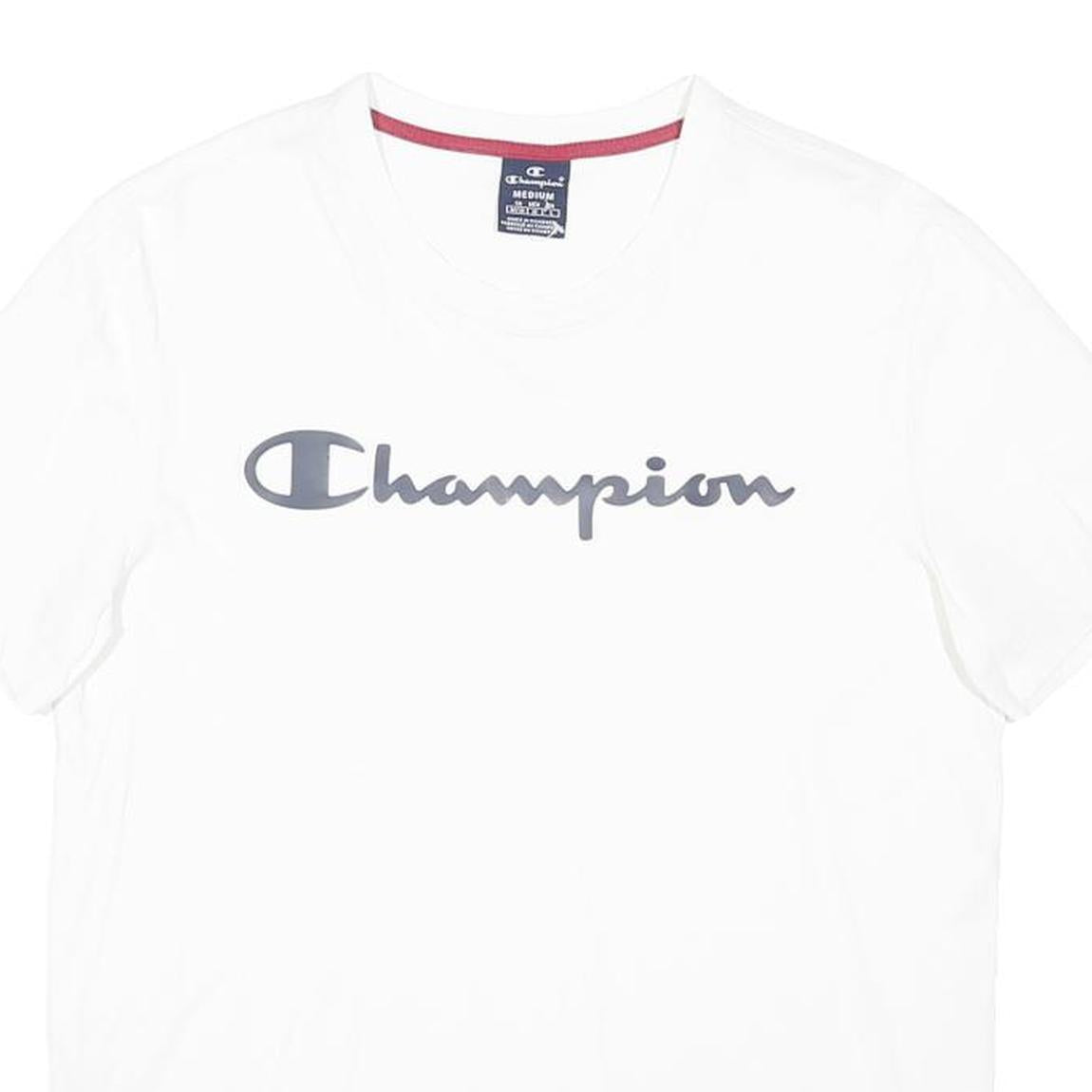 CHAMPION Mens White Graphic T-Shirt M Short Sleeve Crew Neck Cotton Blend Casual