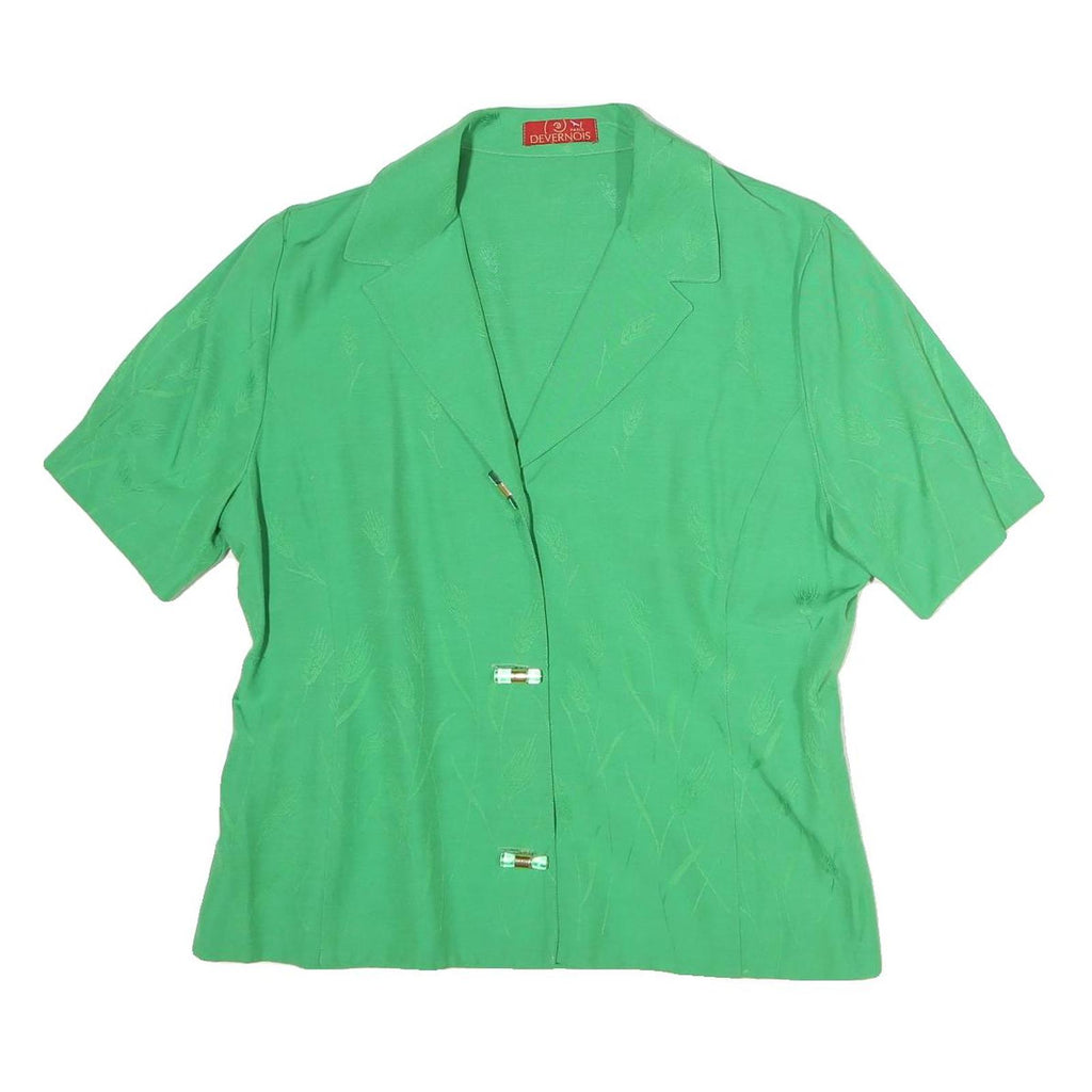 DEVERNOIS Womens Green Cotton Blend Shirt Short Sleeve Collared L