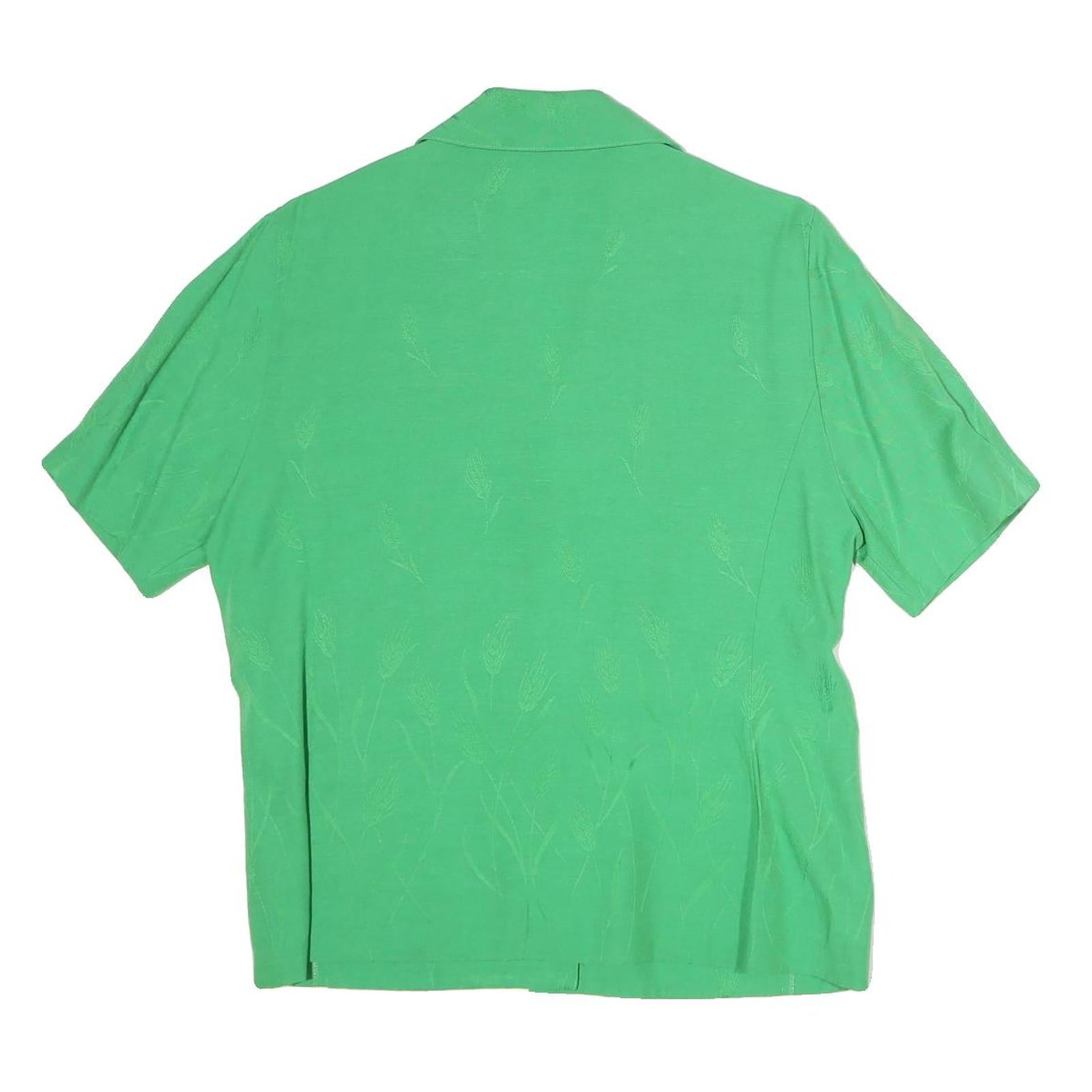 DEVERNOIS Womens Green Cotton Blend Shirt Short Sleeve Collared L