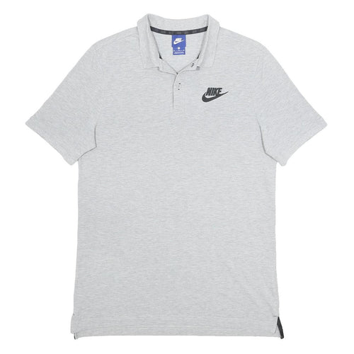 NIKE Mens Grey Short Sleeve Plain M Cotton Polo Shirt Lightweight Casual