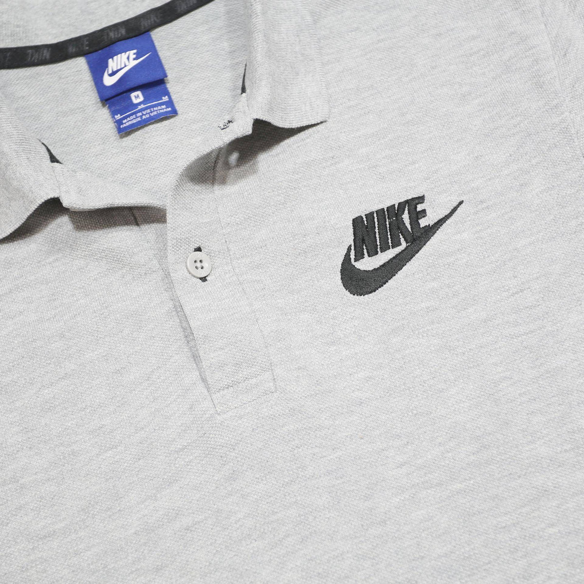 NIKE Mens Grey Short Sleeve Plain M Cotton Polo Shirt Lightweight Casual