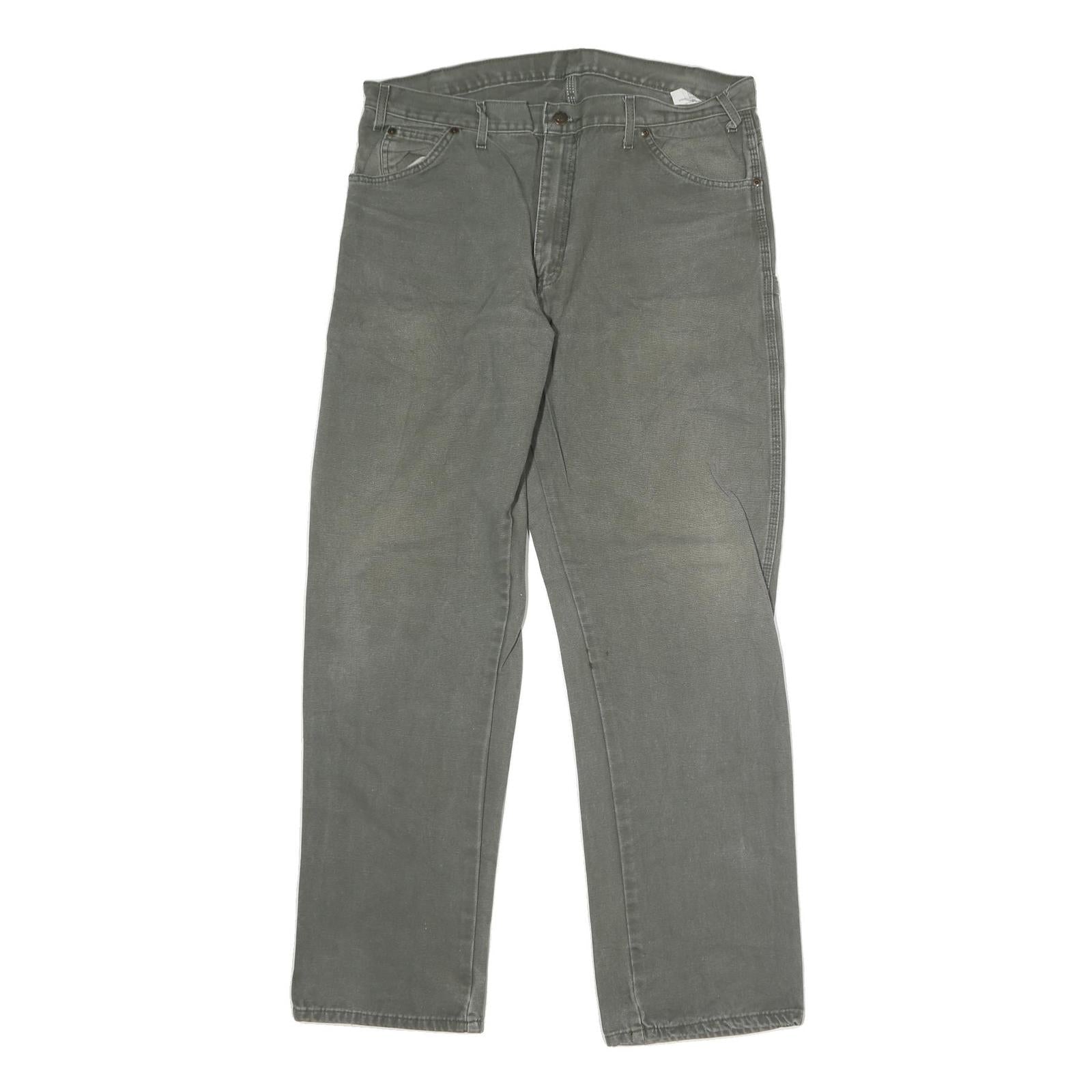 DICKIES Mens Regular Fit Cotton Blend Jeans Grey W38 L32 Workwear Zip Closure