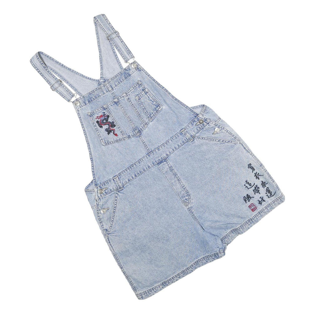 ROUTE 66 Mens Blue Loose Denim Dungarees L W40 L3 Dragon Embroidery