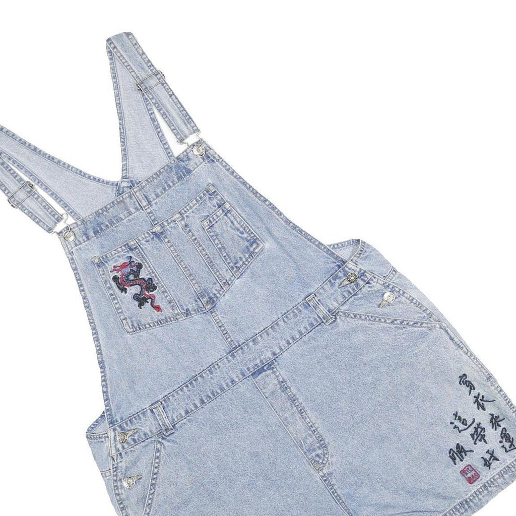 ROUTE 66 Mens Blue Loose Denim Dungarees L W40 L3 Dragon Embroidery