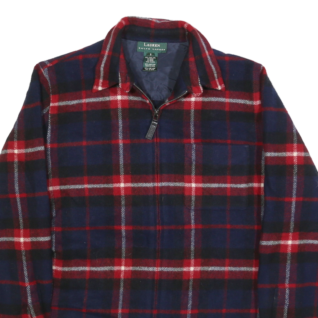 LAUREN RALPH LAUREN Womens Navy & Red Checked Wool Zip Jacket S Woven Casual
