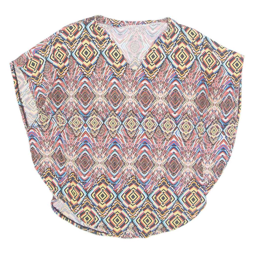 Womens Printed Top Red V-Neck Geometric M