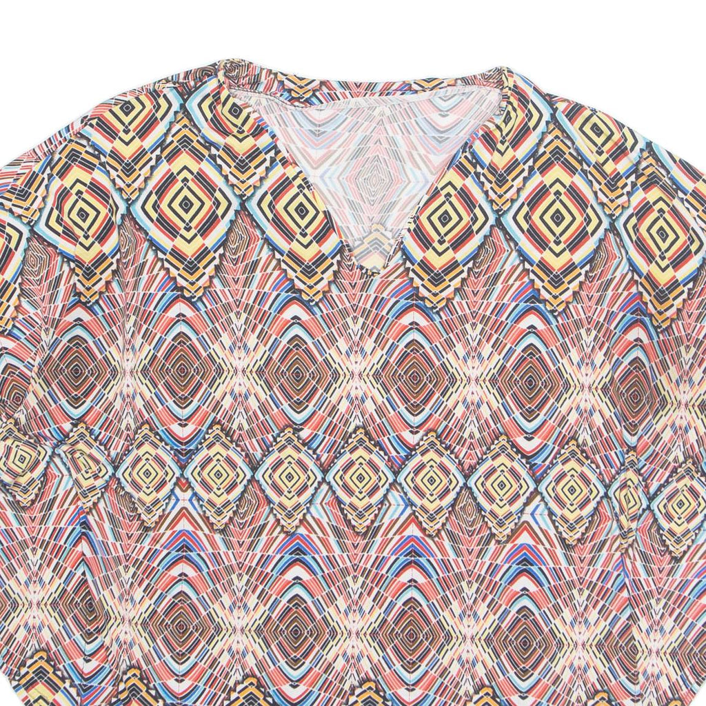 Womens Printed Top Red V-Neck Geometric M