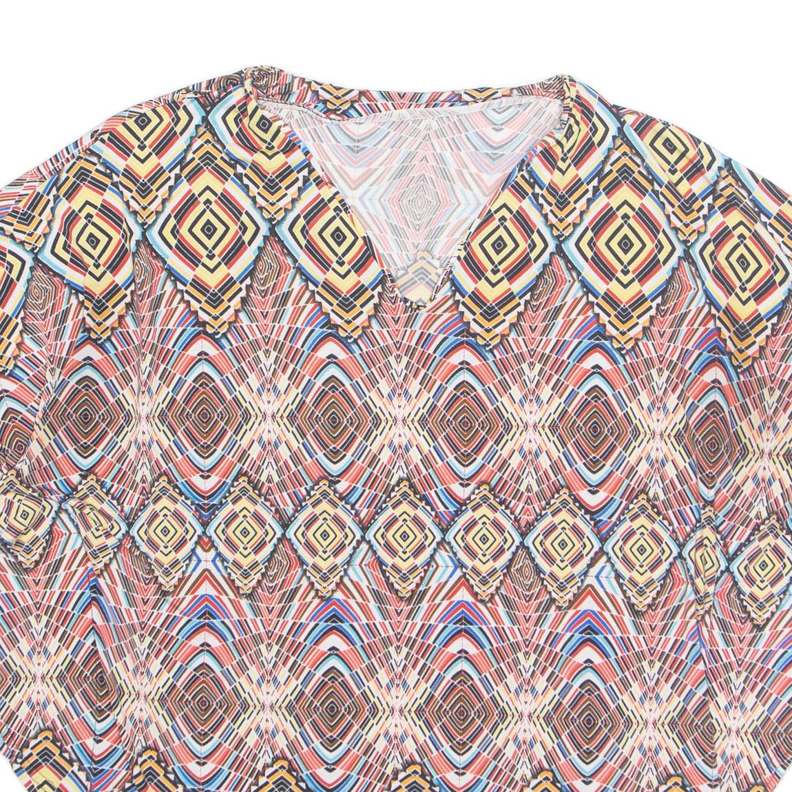 Womens Printed Top Red V-Neck Geometric M