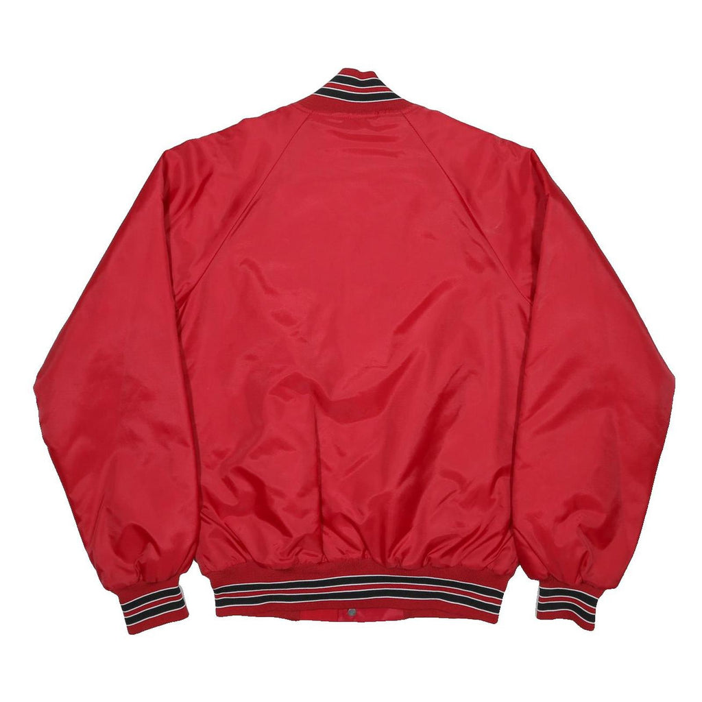 Mens Red Synthetic Jacket M Button Bomber Plain Pocketed Comfortable