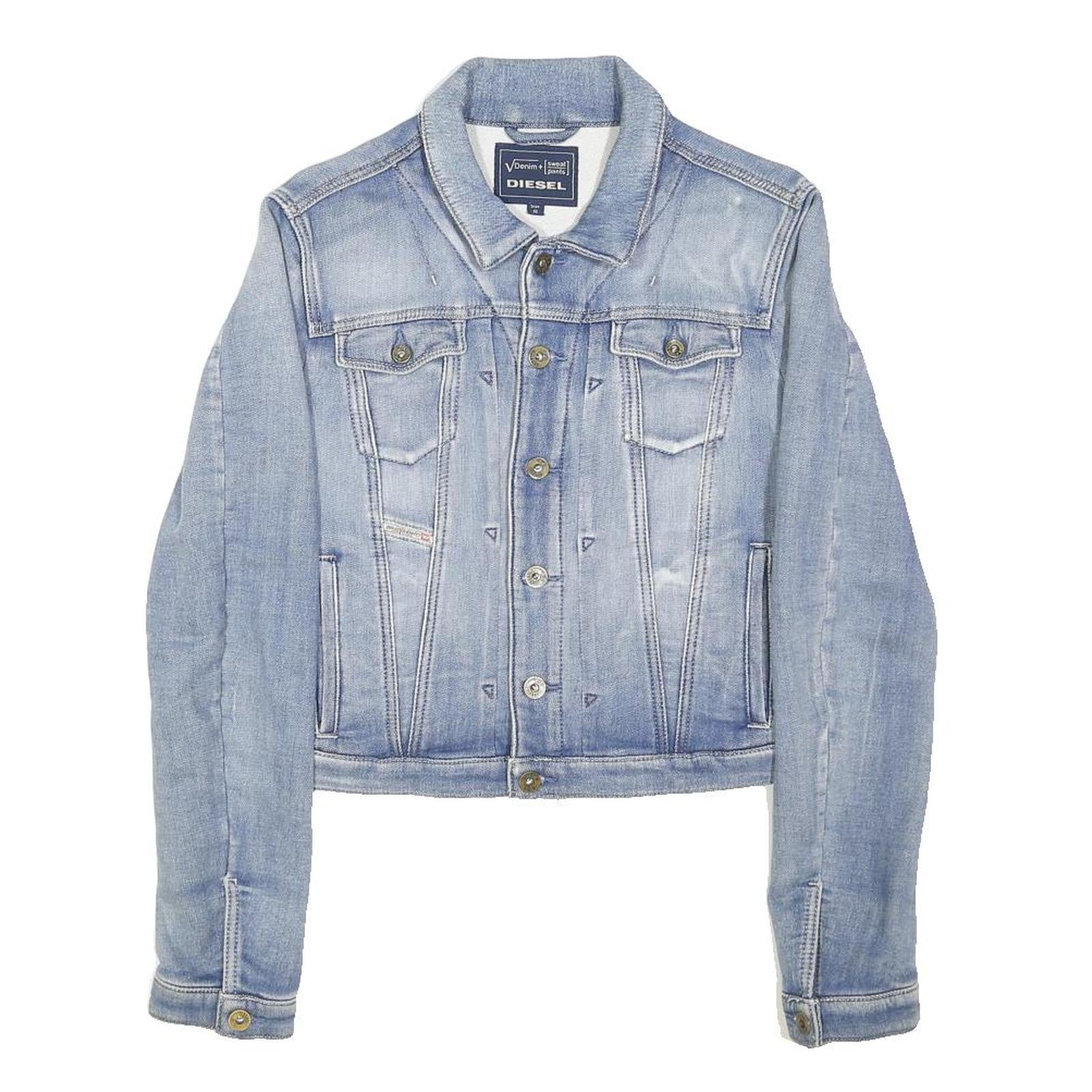DIESEL Womens Blue Denim Jacket S Cotton Blend Button Closure Casual Style