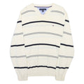 TOMMY HILFIGER Mens White & Navy Striped Patterned V-Neck Cable Knit Jumper M