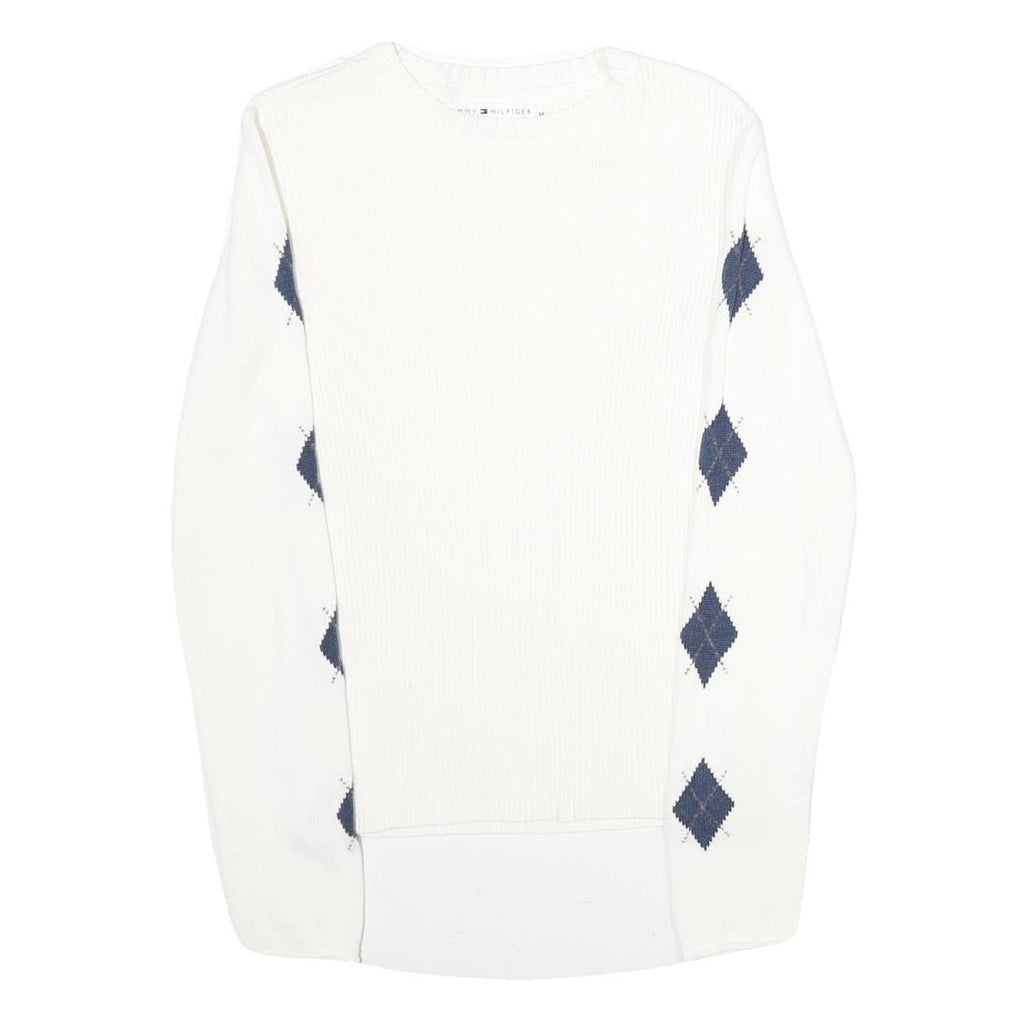 TOMMY HILFIGER Womens White & Navy Patterned Classic Crew Neck Basic Knit Jumper