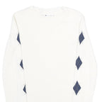 TOMMY HILFIGER Womens White & Navy Patterned Classic Crew Neck Basic Knit Jumper