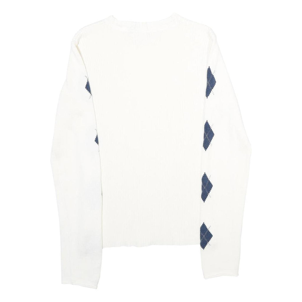 TOMMY HILFIGER Womens White & Navy Patterned Classic Crew Neck Basic Knit Jumper