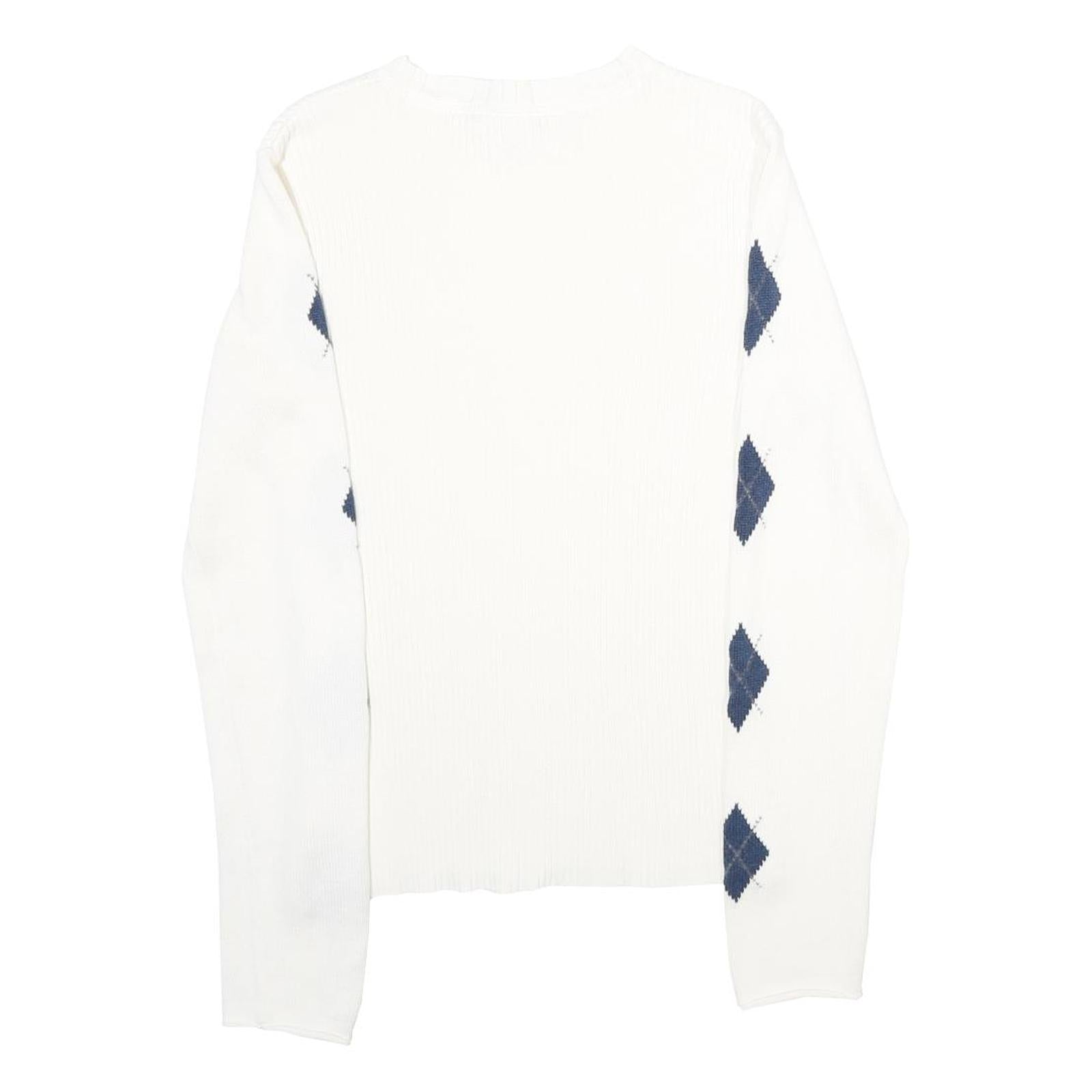 TOMMY HILFIGER Womens White & Navy Patterned Classic Crew Neck Basic Knit Jumper