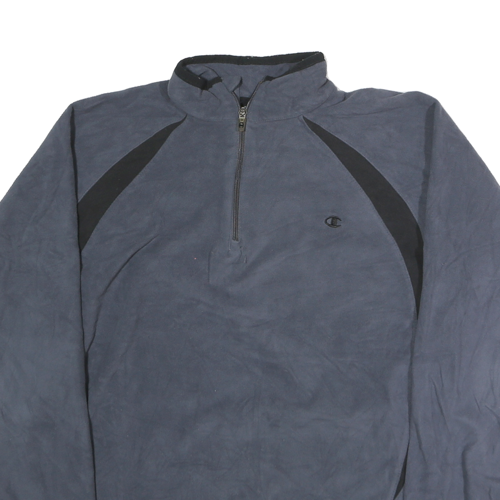 CHAMPION Mens Blue & Black Plain Half Zip Pullover Jumper L Sportswear