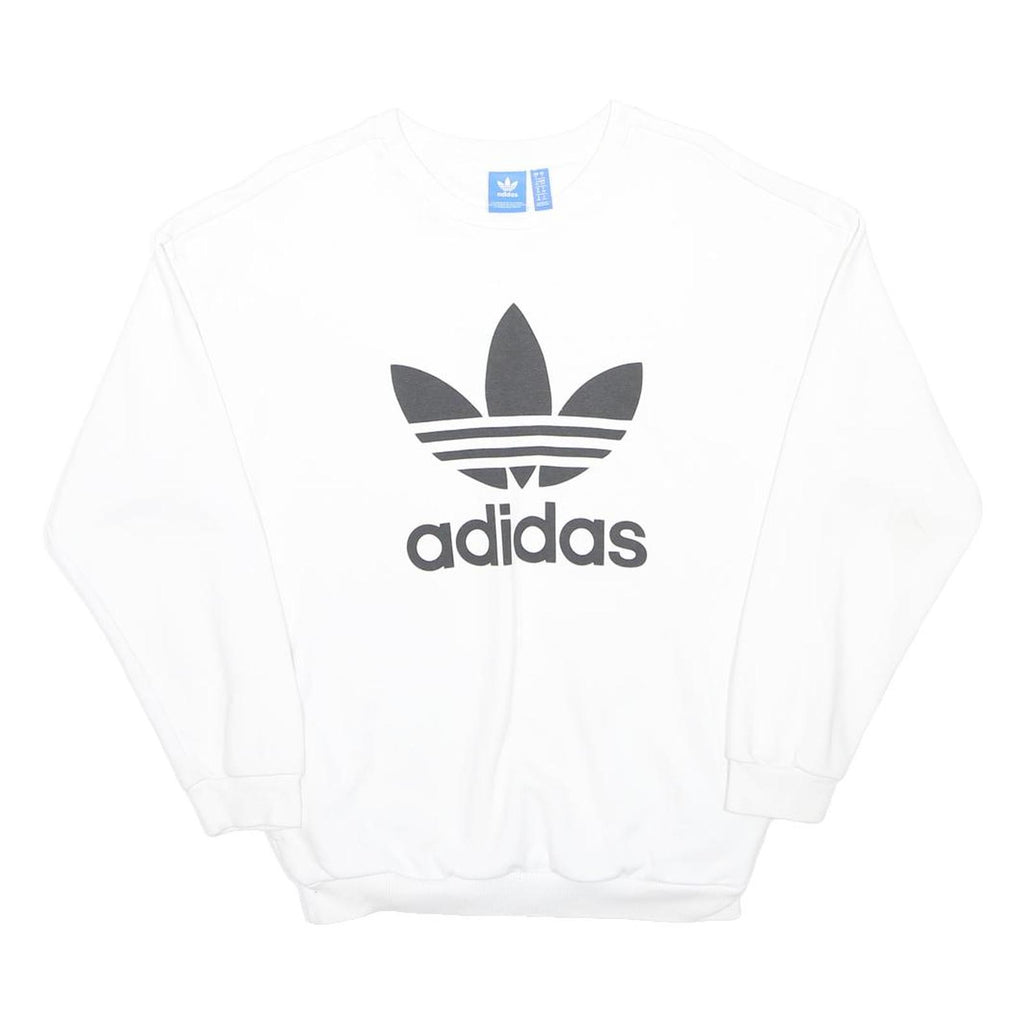 ADIDAS Womens White Black Logo Crew Neck UK 10 Cotton Blend Sweatshirt Pullover