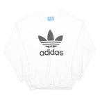 ADIDAS Womens White Black Logo Crew Neck UK 10 Cotton Blend Sweatshirt Pullover