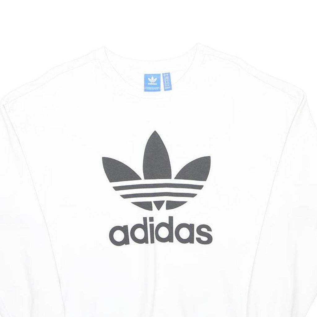 ADIDAS Womens White Black Logo Crew Neck UK 10 Cotton Blend Sweatshirt Pullover
