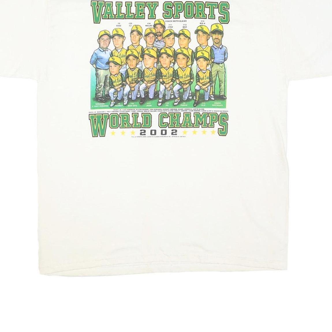 JERZEES Mens White Valley Sports World Champs 2002 Graphic T-Shirt XL Short