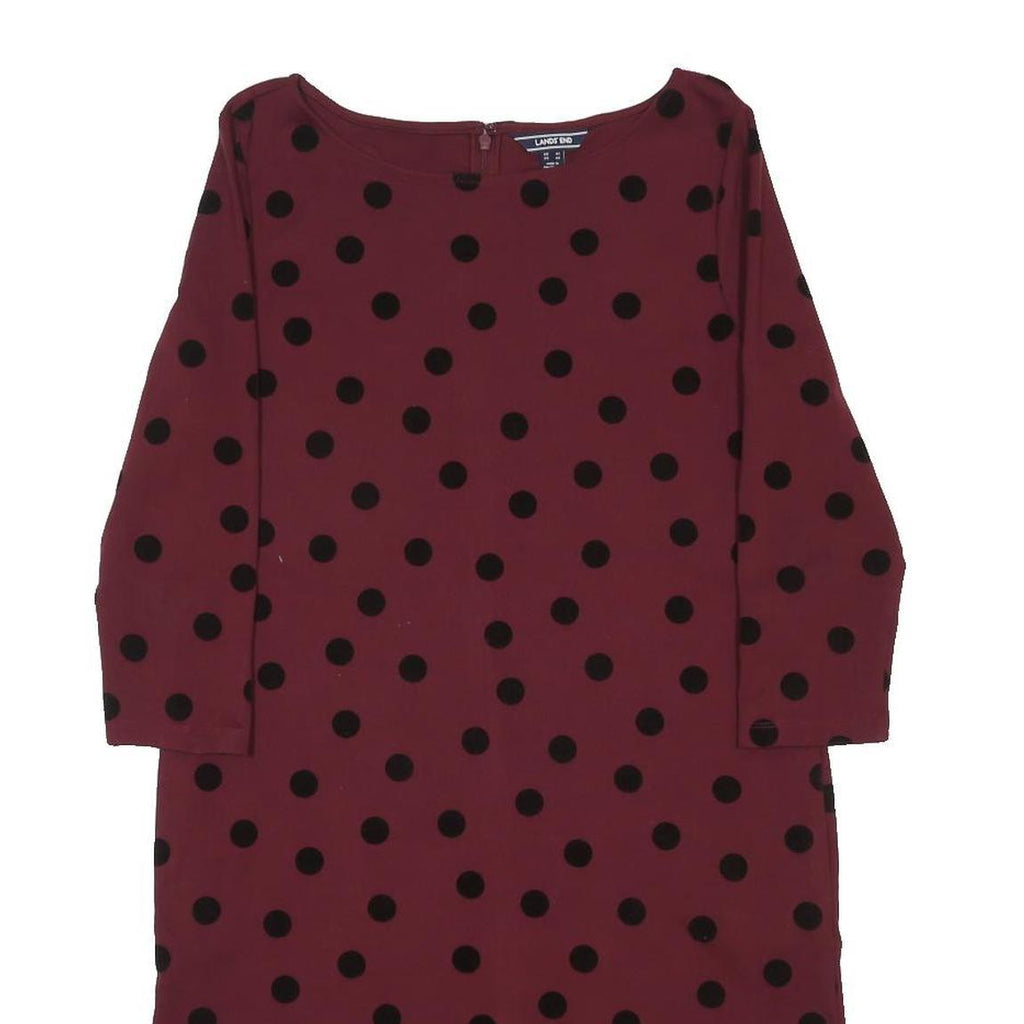 LAND'S END Womens Maroon & Black Polka Dot Day Viscose Blend Dress UK 14 Classic