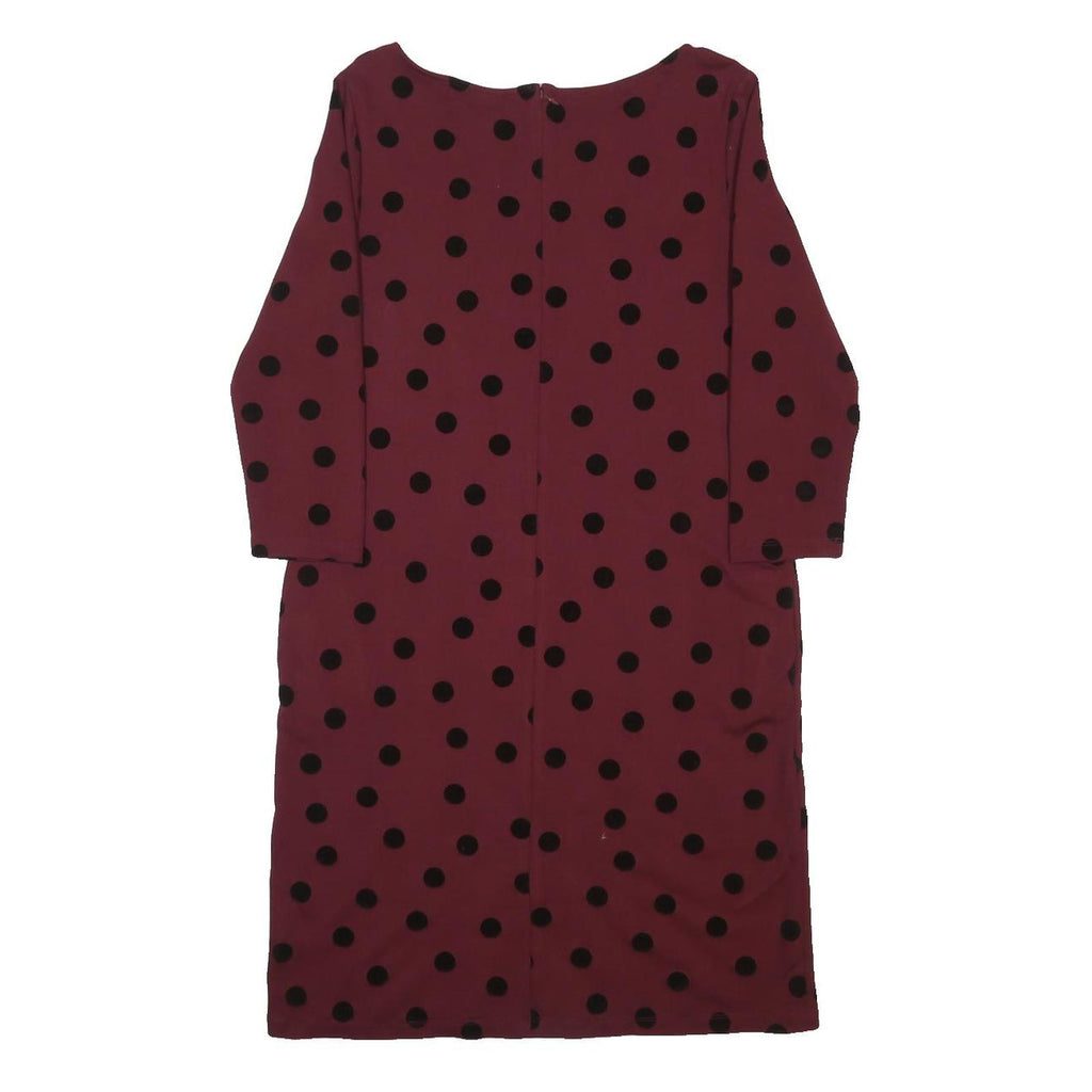 LAND'S END Womens Maroon & Black Polka Dot Day Viscose Blend Dress UK 14 Classic