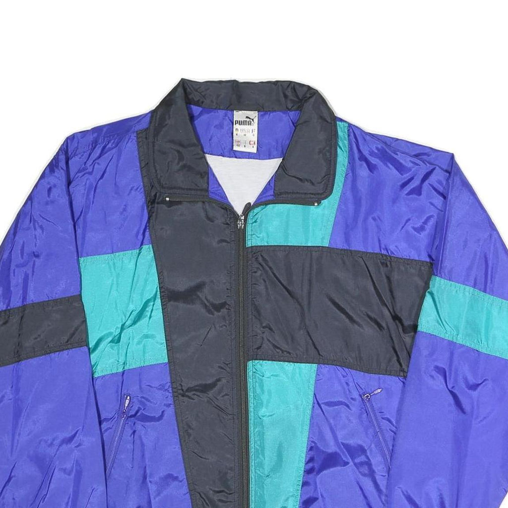 PUMA Mens Blue Teal Black Retro Track Jacket M Polyester Blend Colourblock Zip