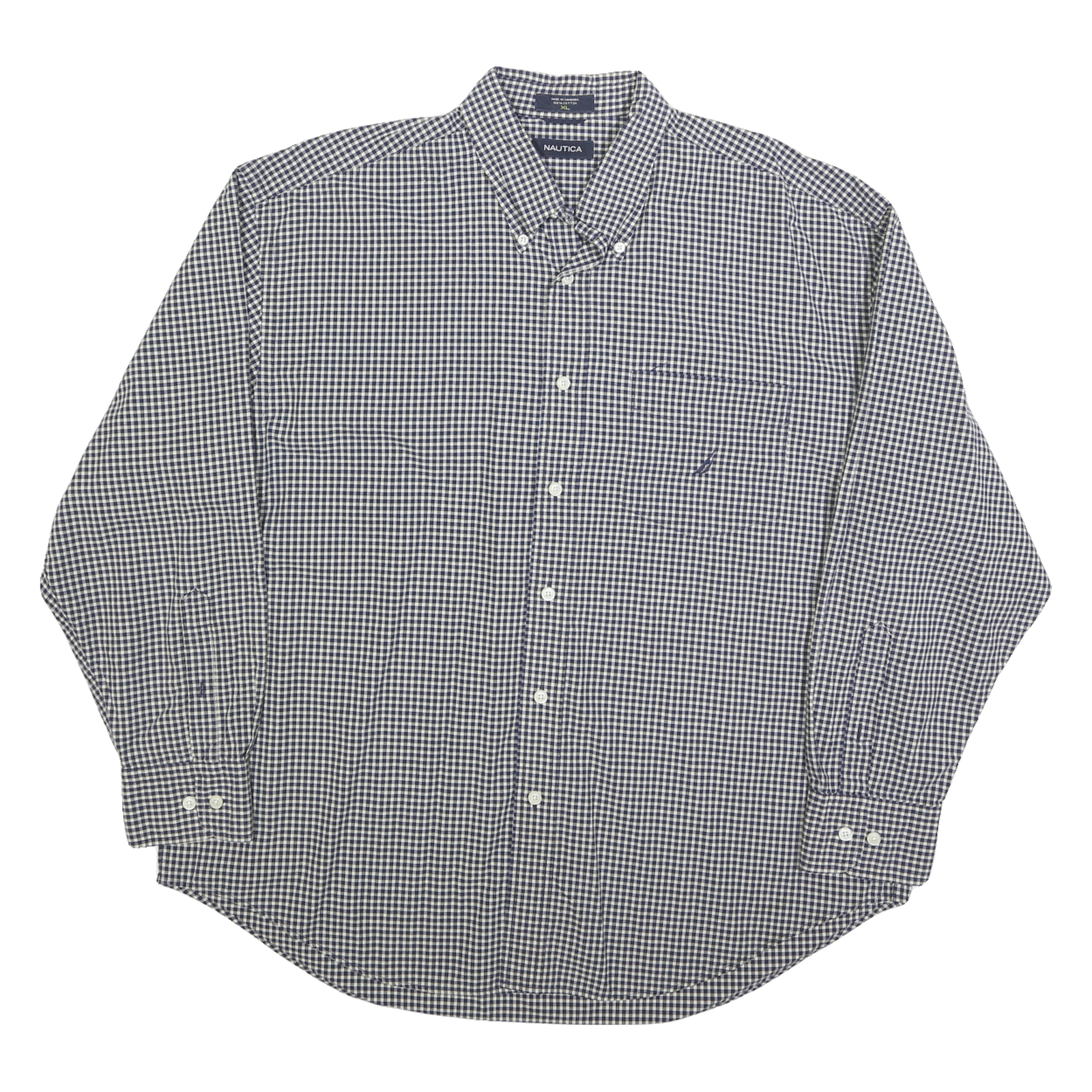 NAUTICA Mens Blue & White Check Shirt XL Classic Cotton Blend Long Sleeve Button