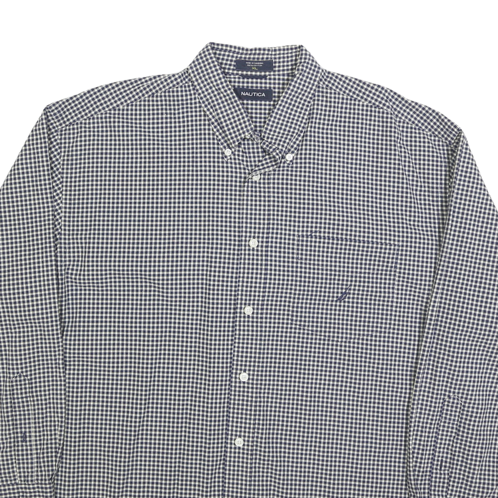 NAUTICA Mens Blue & White Check Shirt XL Classic Cotton Blend Long Sleeve Button