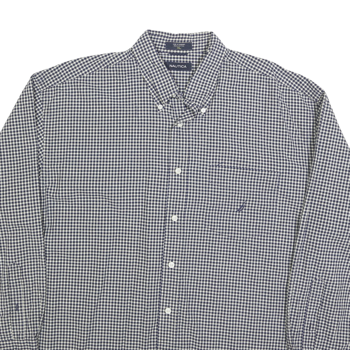 NAUTICA Mens Blue & White Check Shirt XL Classic Cotton Blend Long Sleeve Button