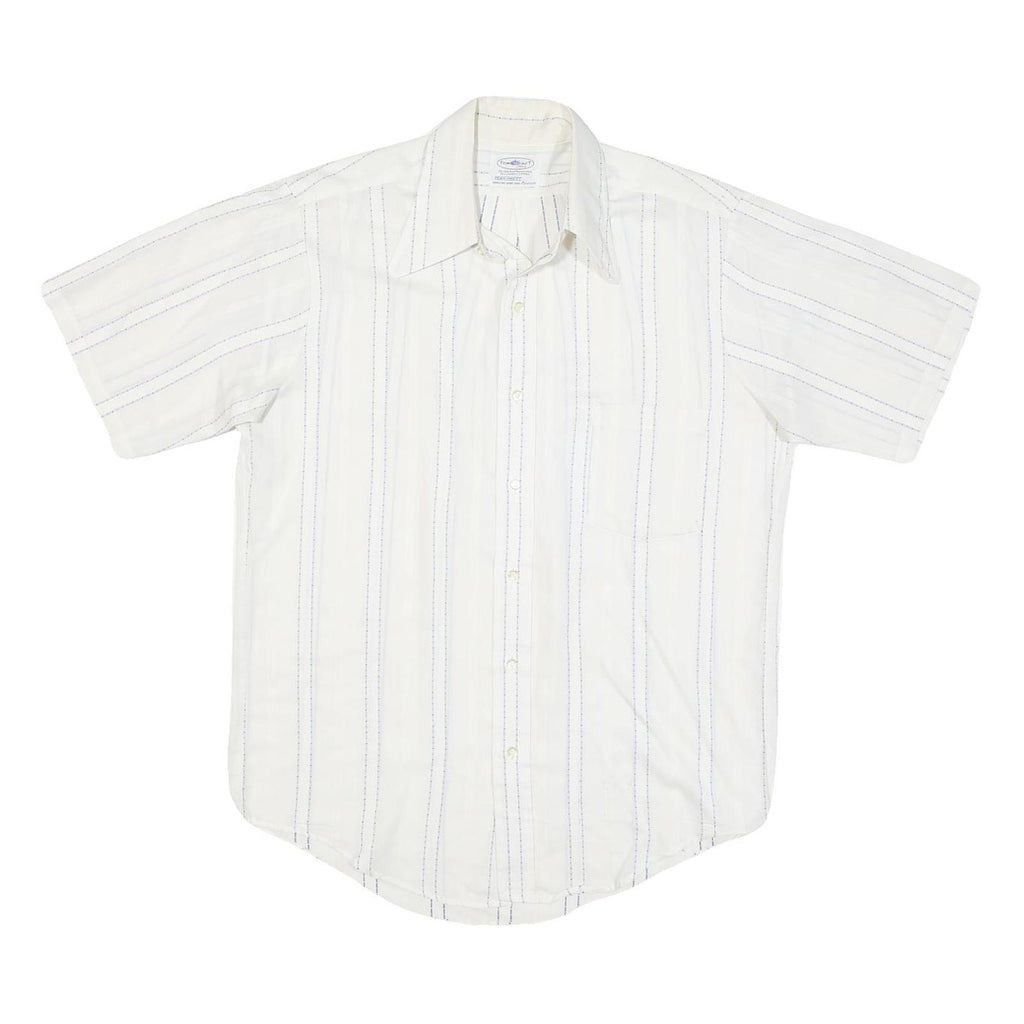 TOWNCRAFT Mens White & Blue Stripe Short Sleeve Shirt M Cotton Blend Casual