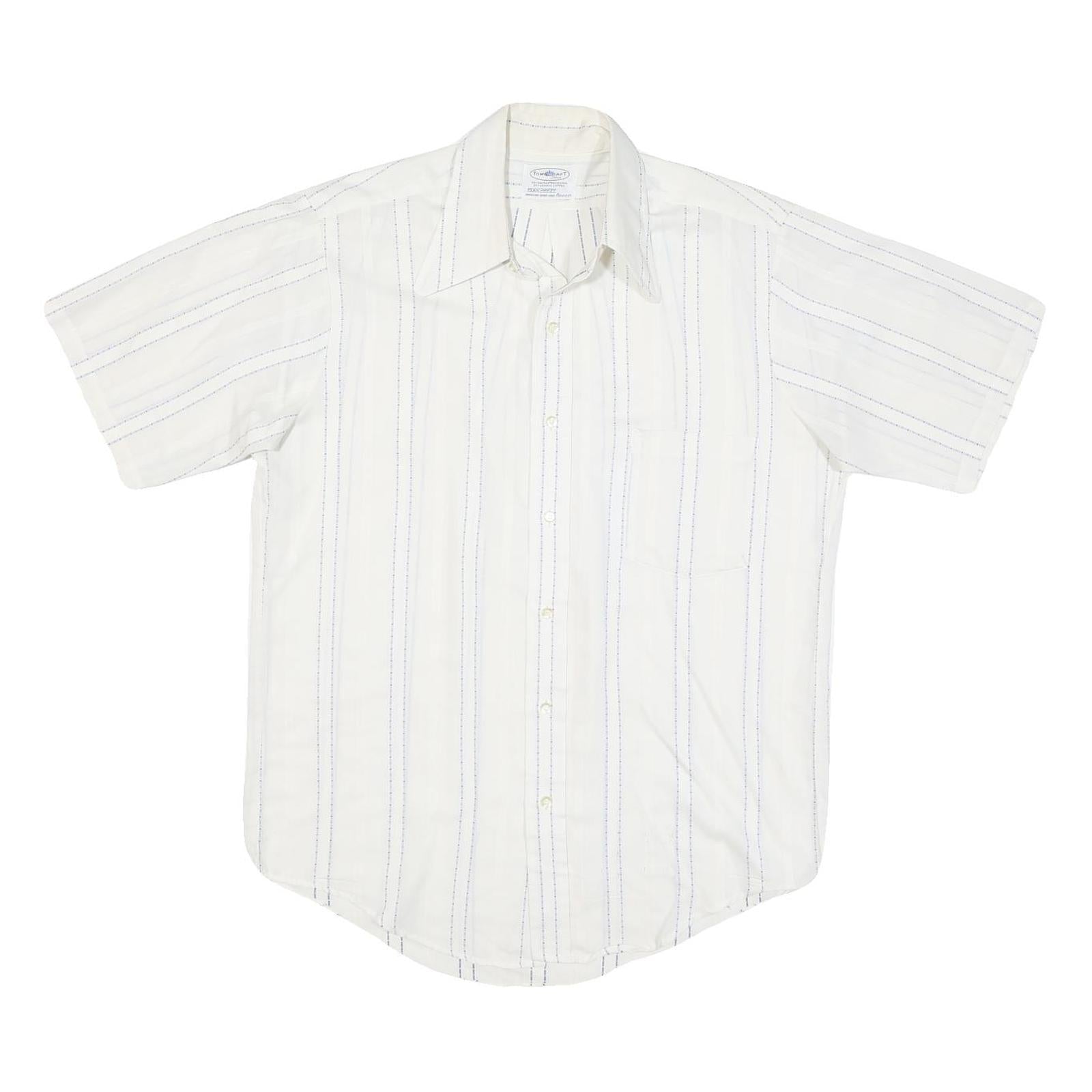 TOWNCRAFT Mens White & Blue Stripe Short Sleeve Shirt M Cotton Blend Casual