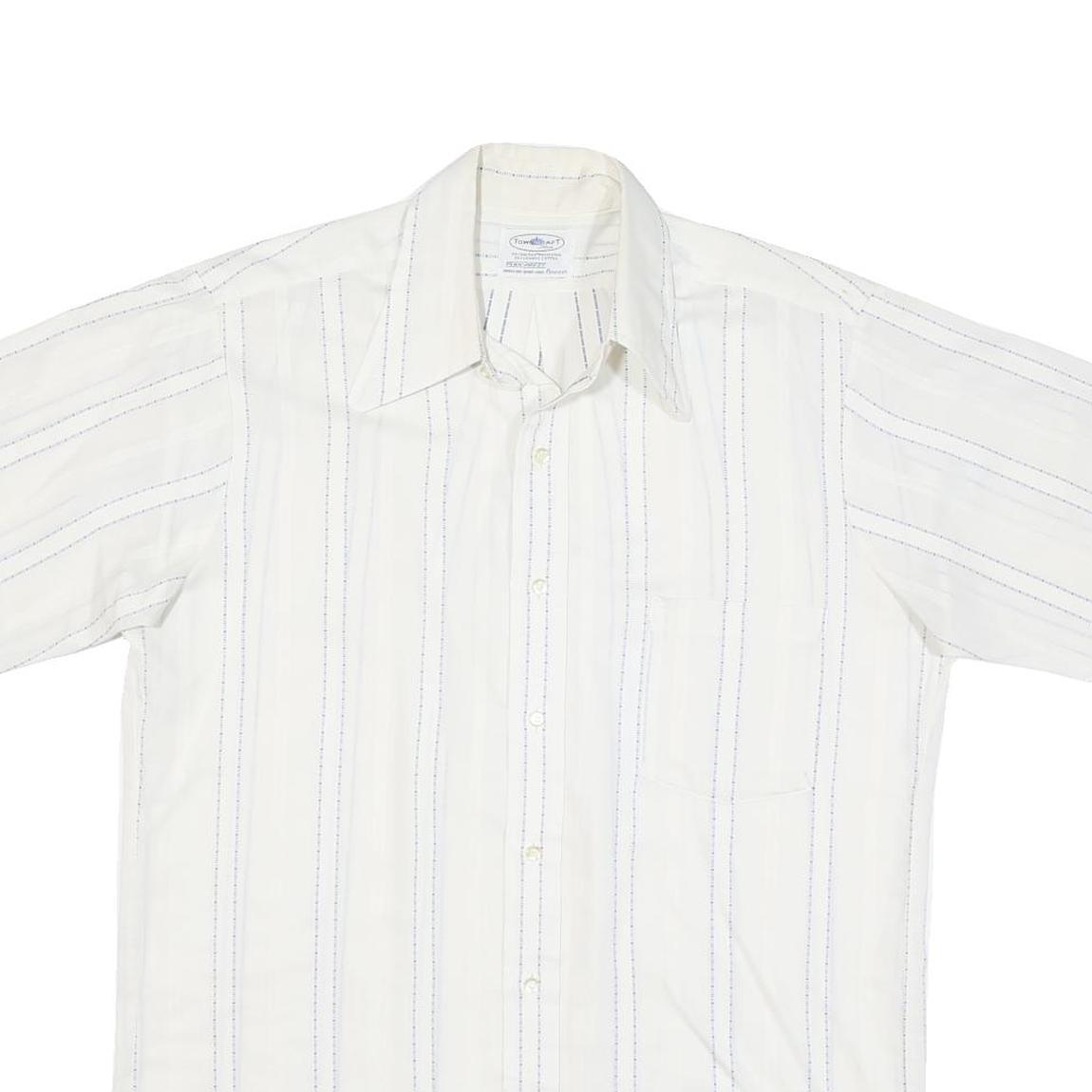 TOWNCRAFT Mens White & Blue Stripe Short Sleeve Shirt M Cotton Blend Casual