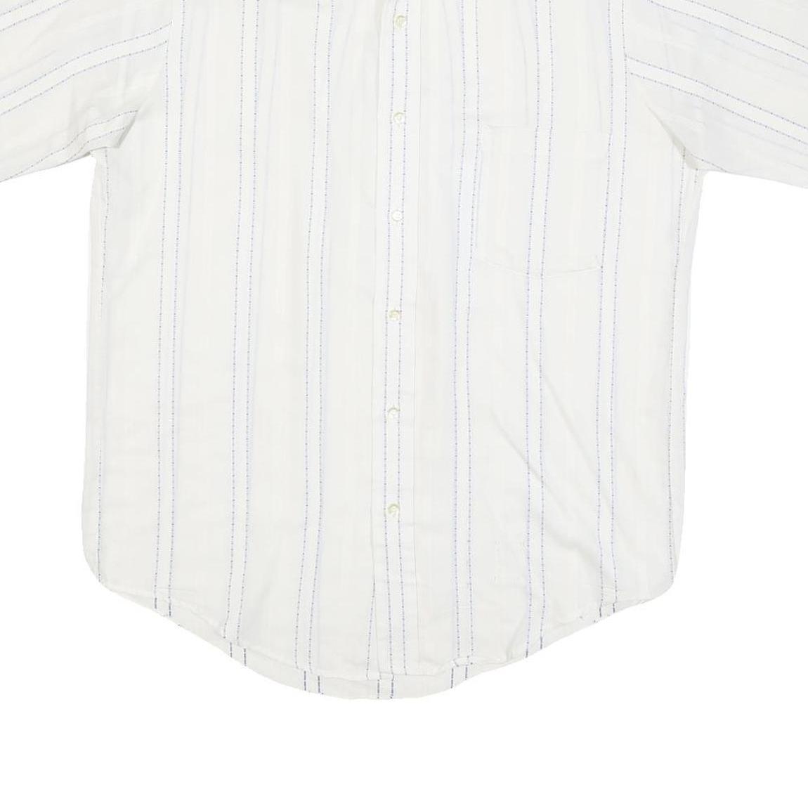 TOWNCRAFT Mens White & Blue Stripe Short Sleeve Shirt M Cotton Blend Casual