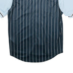 KARL KANI Mens Blue & Navy Button Front Pinstripe Jersey M Short Sleeve V-Neck