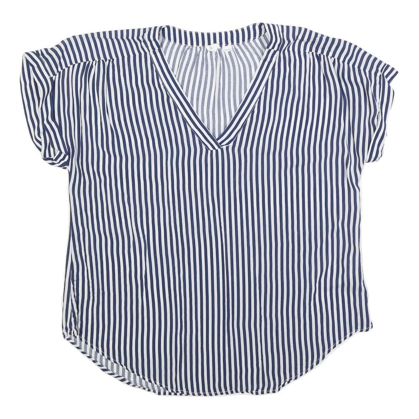 GAP Womens Blue & White Striped Top Short Sleeve V-Neck M Lightweight Casual