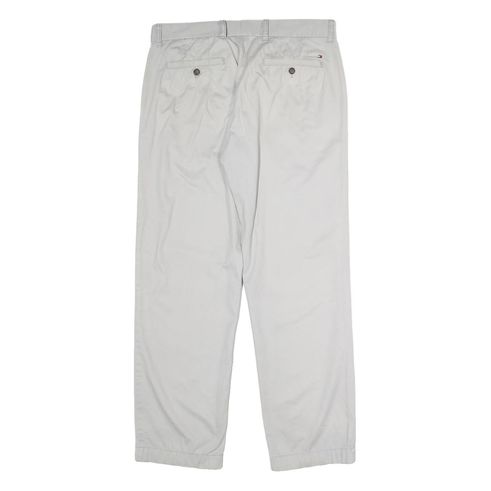 TOMMY HILFIGER Mens Cotton Blend White Regular Straight Trousers W32 L30 Classic